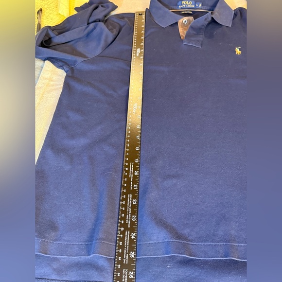 Ralph Lauren Long Sleeve Pima Polo Preppy  Navy Suede Trim Classic Fit L Men's - Picture 6 of 8